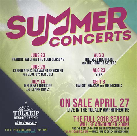 tulalip outdoor concerts  Tulalip is known as one of the best live entertainment destinations in Washington, if not all of the United States, and places like Tulalip Resort Casino are a big reason why
